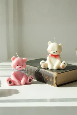Diceandberry (Pack of 2) - Sitting Teddy Soy Wax Scented Candle (Pink & White) Adorable and Cute Gifts