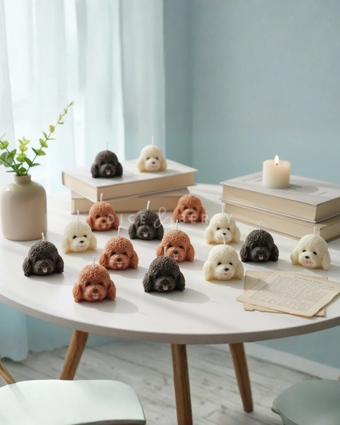 Diceandberry Cute Poodle Dog Soy Wax Scented Candles (Black, White, Brown) For Dog Lovers, Puppy Candles (3)